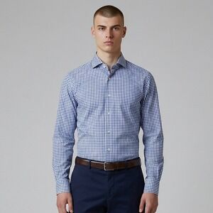 Brunello Cucinelli Dress Shirt Mens Medium Blue White Gingham Slim Fit  Italy